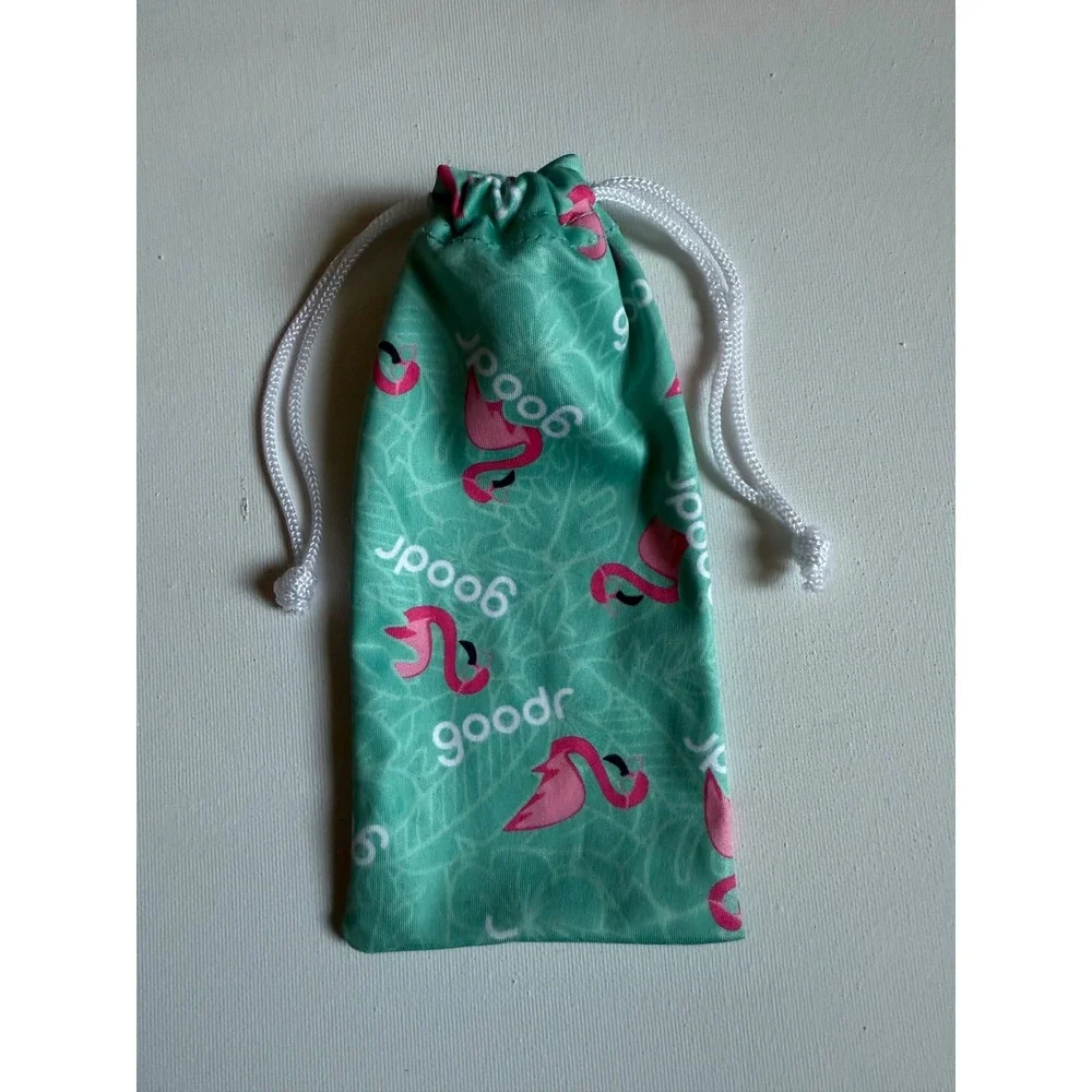 Goodr Flamingo Print Microfiber Sunglasses Pouch Teal Pink Drawstring Bag